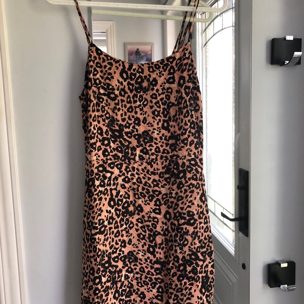Wilfred Leopard Print Slip Dress in Tan and Black